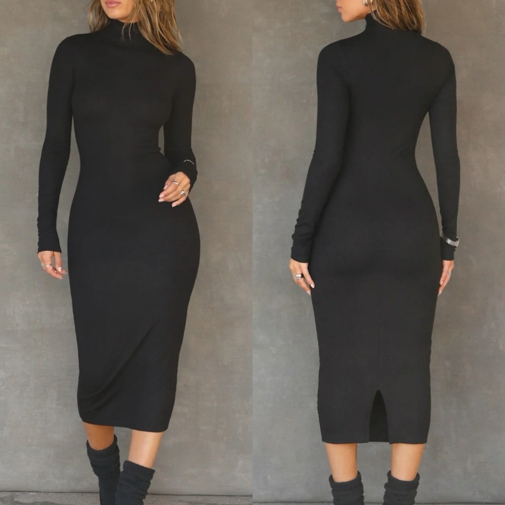 NWT Josh Brown Mock Neck Midi Dress in Black, size S/M